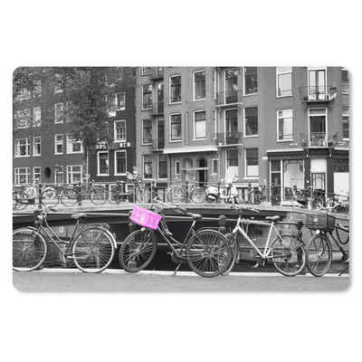 MuchoWow Gaming Mauspad Amsterdamer Grachten mit rosa Fahrradkiste (1-St), Mousepad mit Rutschfester Unterseite, Gaming, 120x80 cm, XXL, Großes
