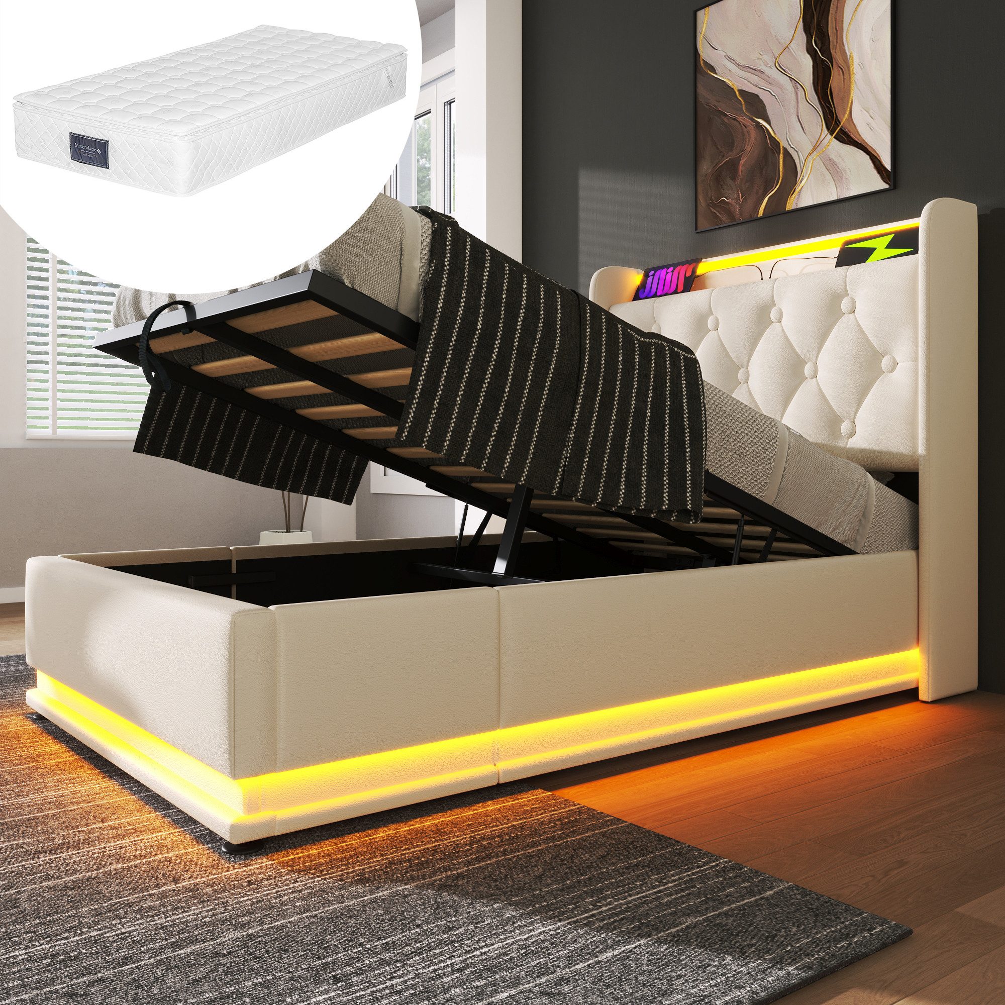 HAUSS SPOLE Polsterbett 90x200cm mit LED-Beleuchtung, günstig online kaufen