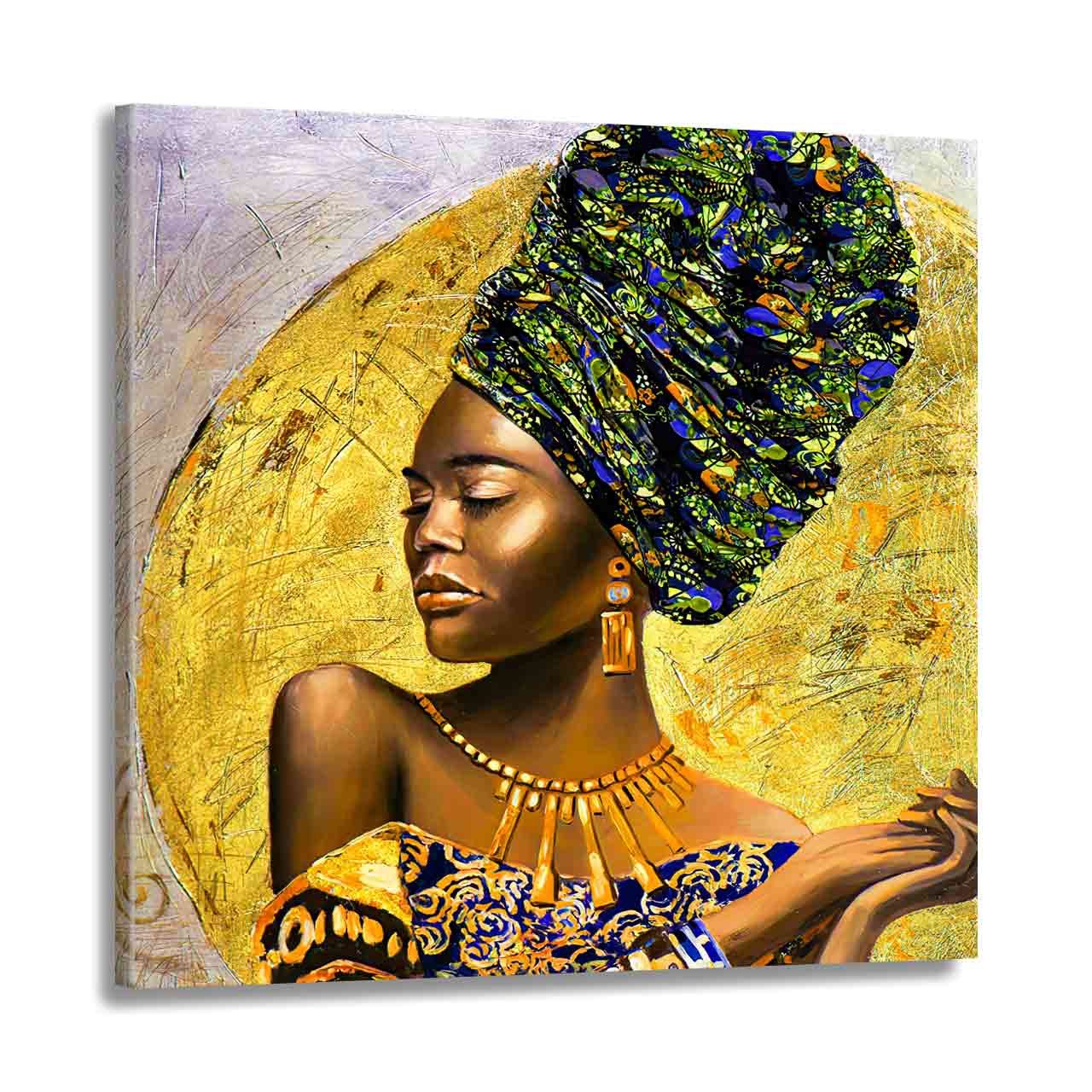 Artedinoi Leinwandbild Afrikanische Frau abstrakt Gold Turban Leinwandbild Wandbild XL, Afrikanische Frau, abstrakt