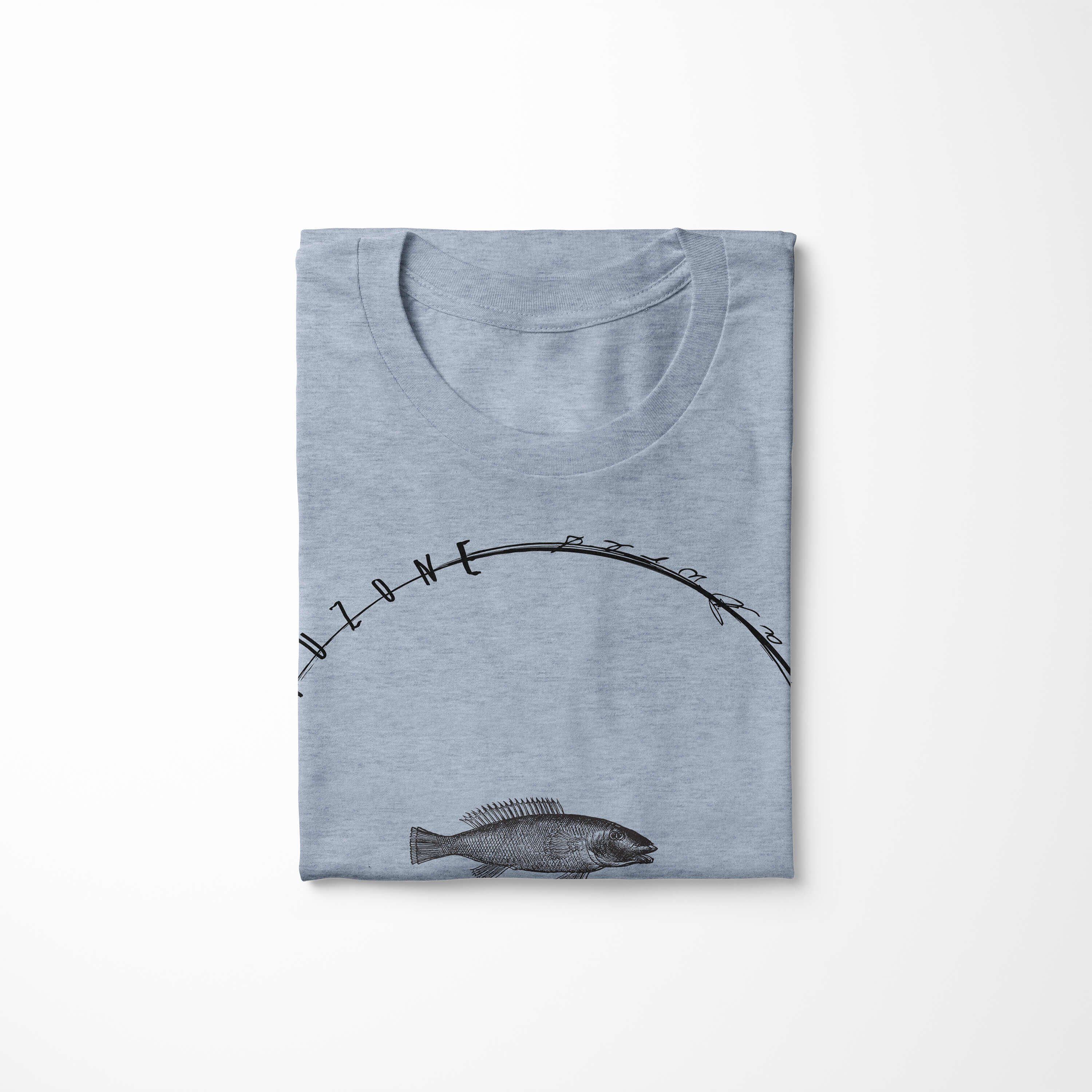 T-Shirt / - Denim Fische Tiefsee Creatures, und Serie: 004 Stonewash T-Shirt Art feine Sea Struktur Schnitt Sea sportlicher Sinus