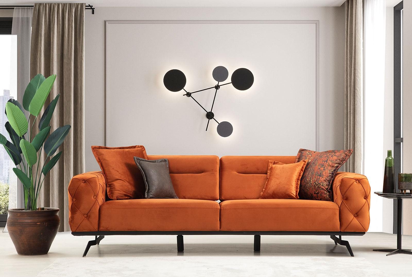 JVmoebel Chesterfield-Sofa Oranges Chesterfield Sofa mit Wellenunterfederung und Kissen, Packung 1 Teile, Made in Europa