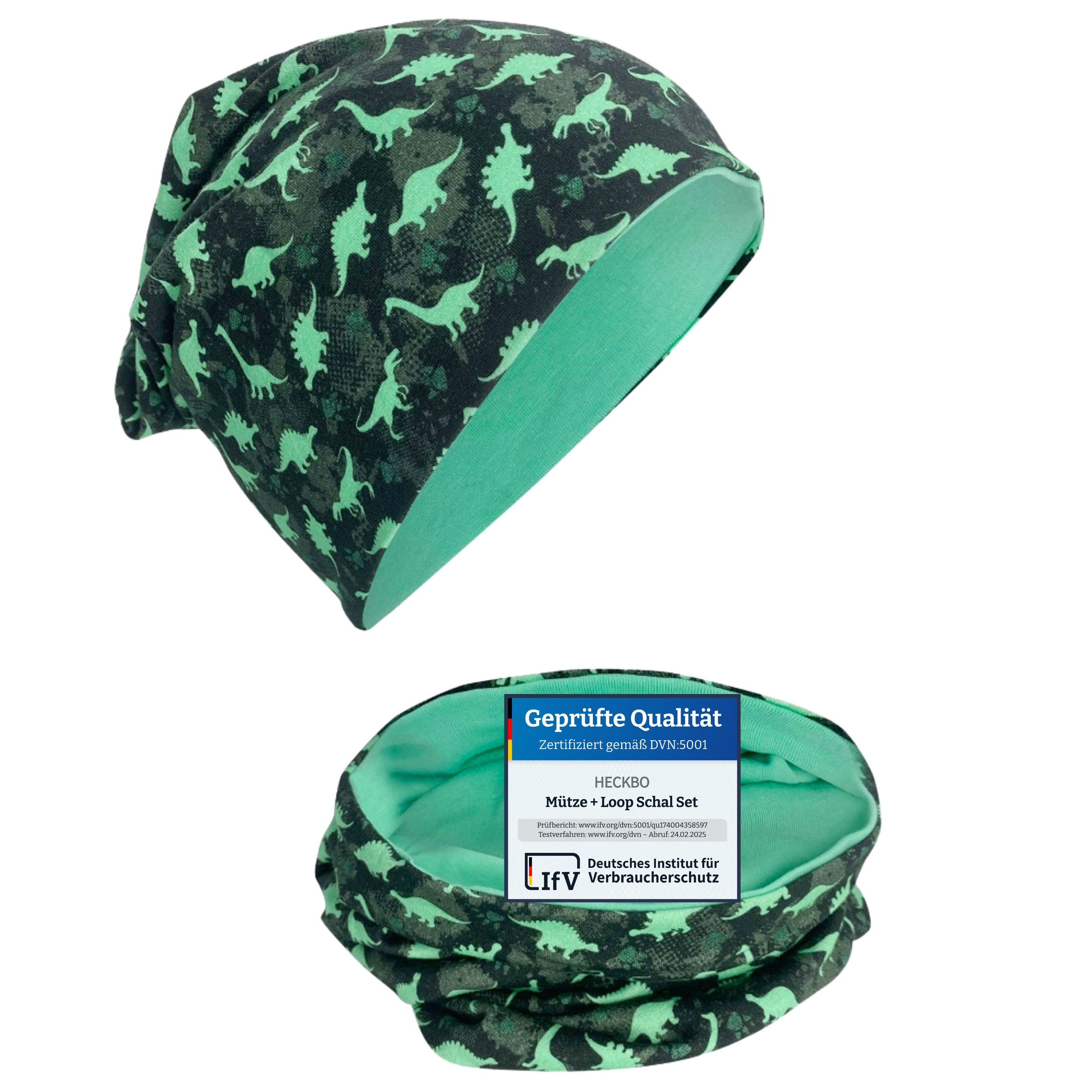 HECKBO Beanie HECKBO Kinder Mädchen Jungen Beanie Mütze & Loop-Schal Set