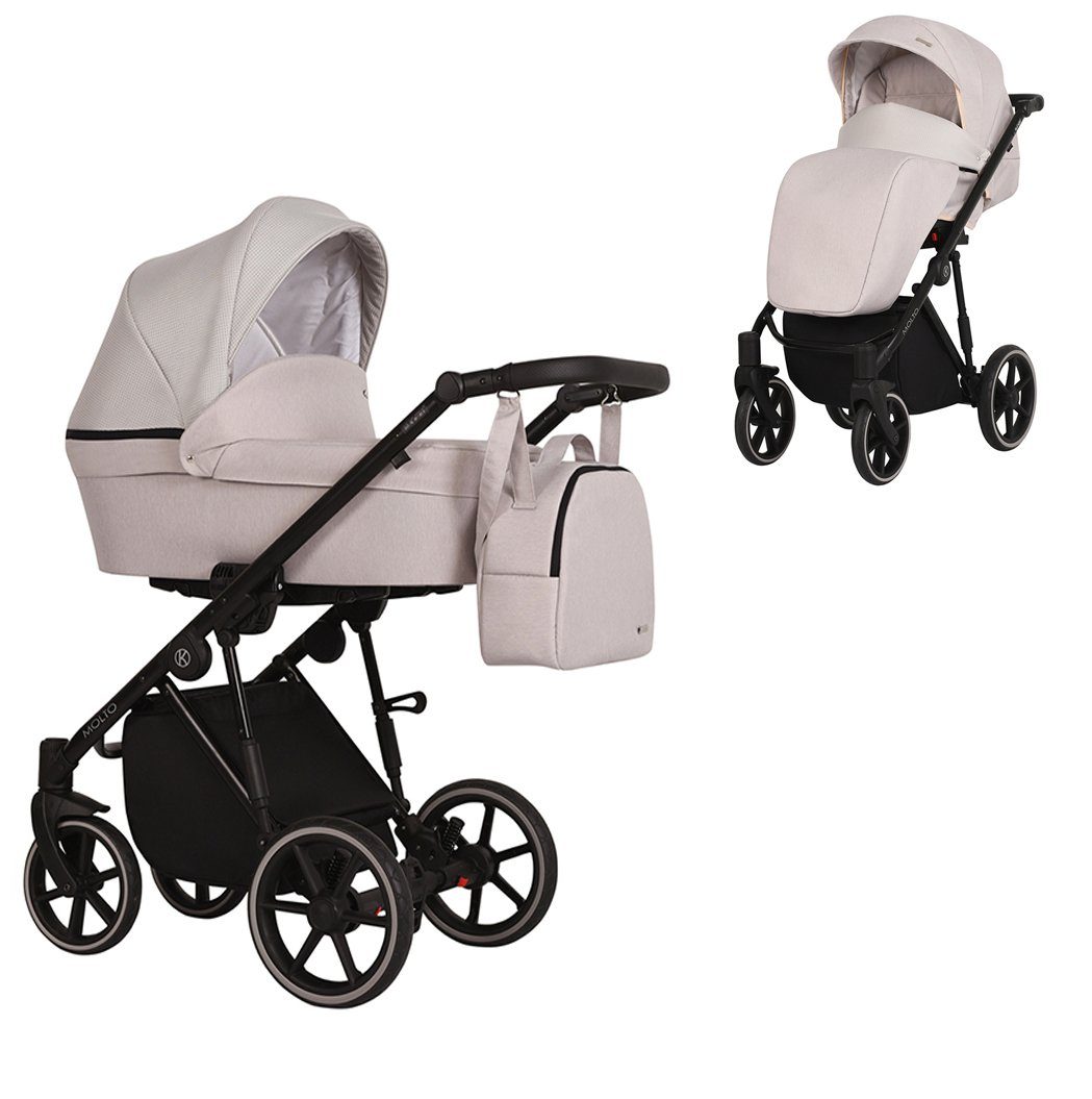 babies-on-wheels Kombi-Kinderwagen Molto 2 in 1 - 12 Teile - von Geburt bis 4 Jahre in 14 Designs Creme = schwarzes Gestell