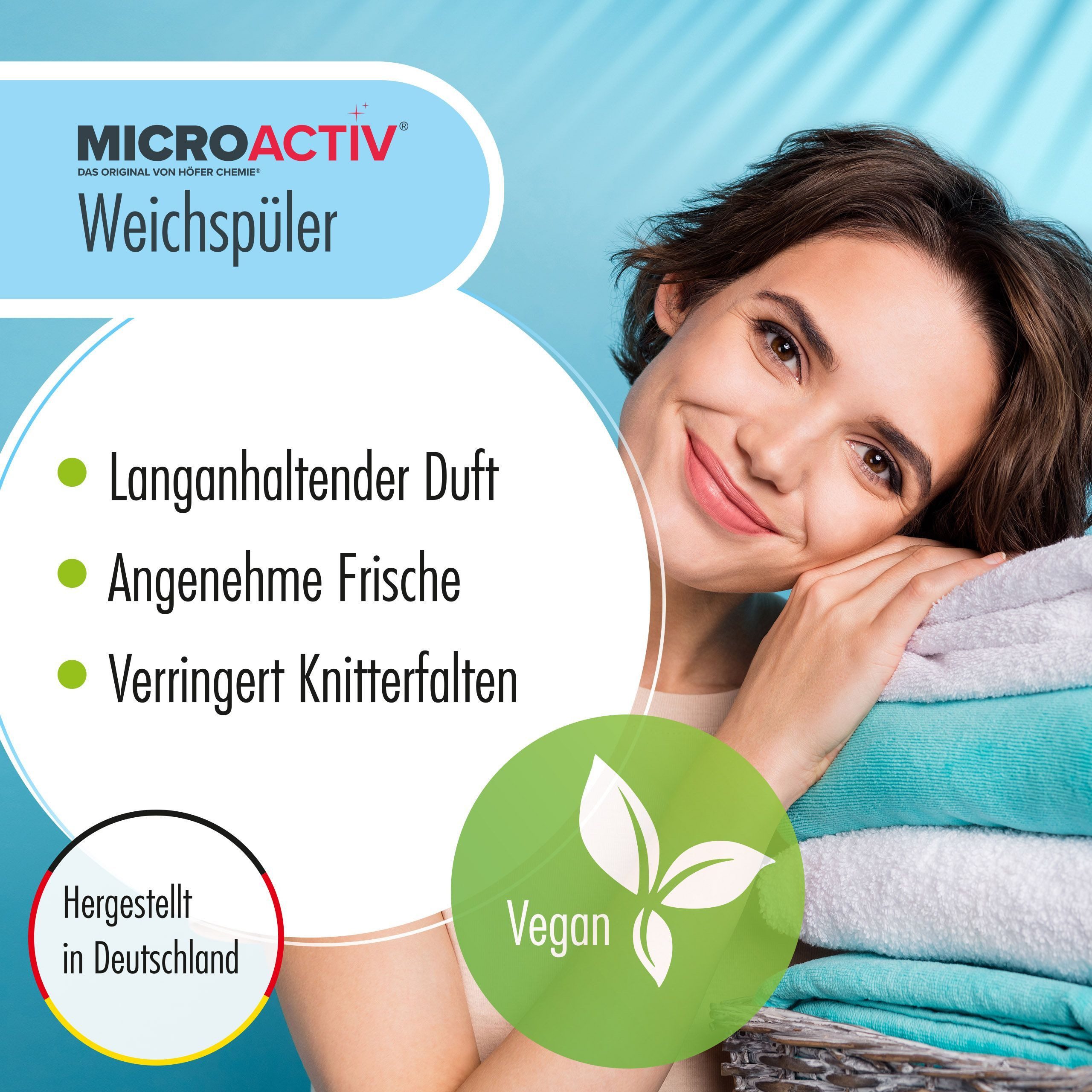 Höfer Chemie GmbH 4x 10 L Microactiv® Weichspüler Classic Blue Grundreiniger (Weiche Wäsche mit frischem Duft)