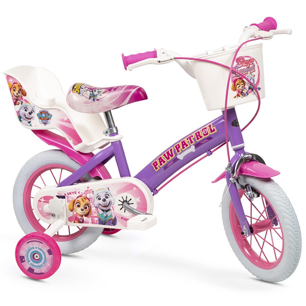 Toimsa Bikes Kinderfahrrad Paw Patrol Skye Fahrrad – 12/14/16 Zoll mit Stützrädern Puppensitz, 1 Gang, Kettenschutz, Schutzbleche, Stützräder, Puppensitz, Fahrradkorb