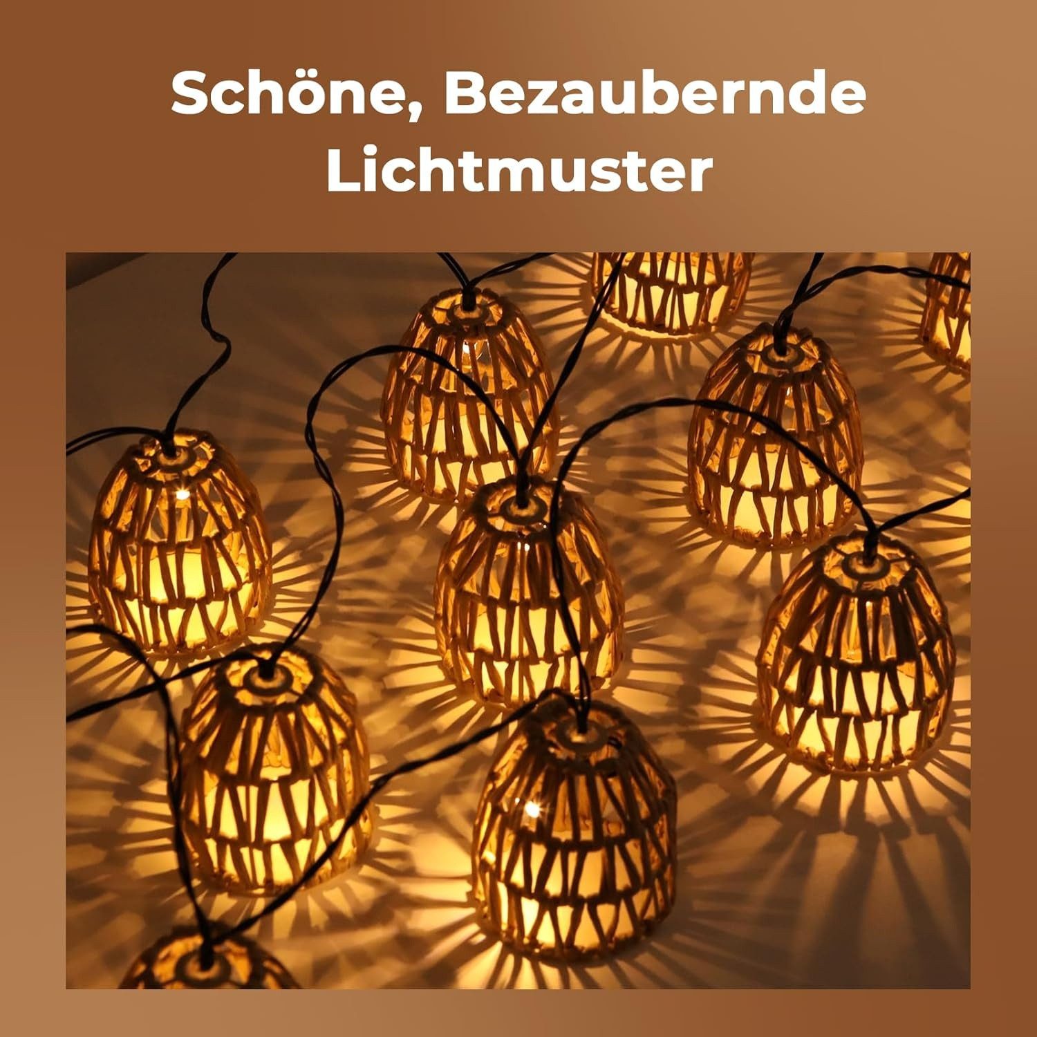 PRIISF LED-Lichterkette LED Lichterkette Weihnachten Beleuchtung Warmweiß Garden Party Deko, Lampion 15 LEDs Lanterne Xmas Lichterketten Terrasse Balkon Hochzeit