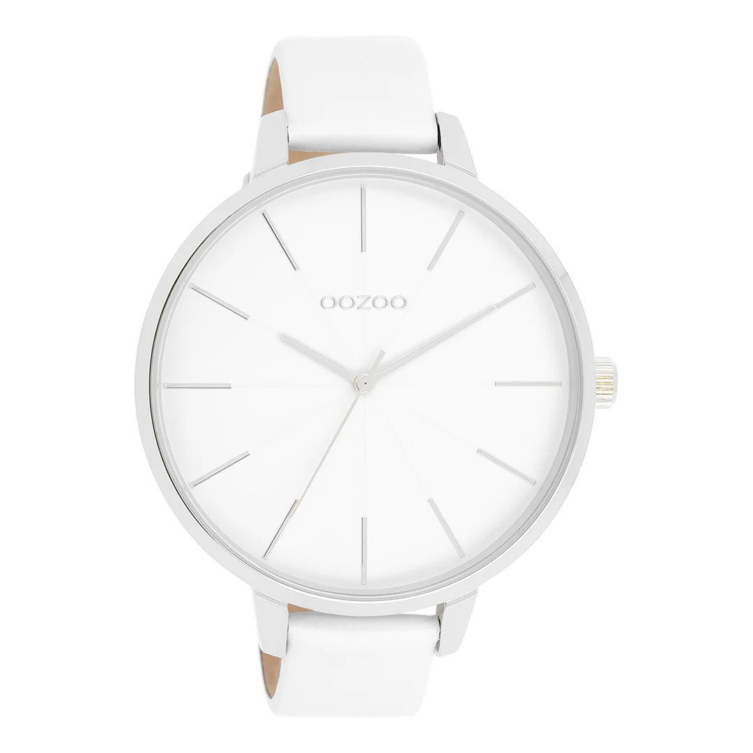 OOZOO Quarzuhr XL Damenuhr C11345 Weiss Lederband 48 mm C11345