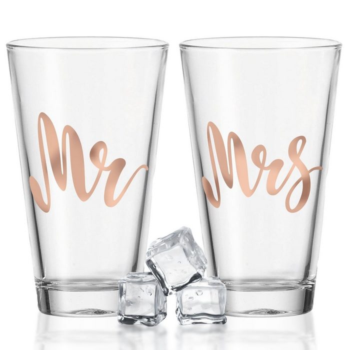 GRAVURZEILE Glas Leonardo Wassergläser im Set mit UV-Druck im - Mr. & Mrs. - Design - Valentinstaggeschenk für Sie & Ihn