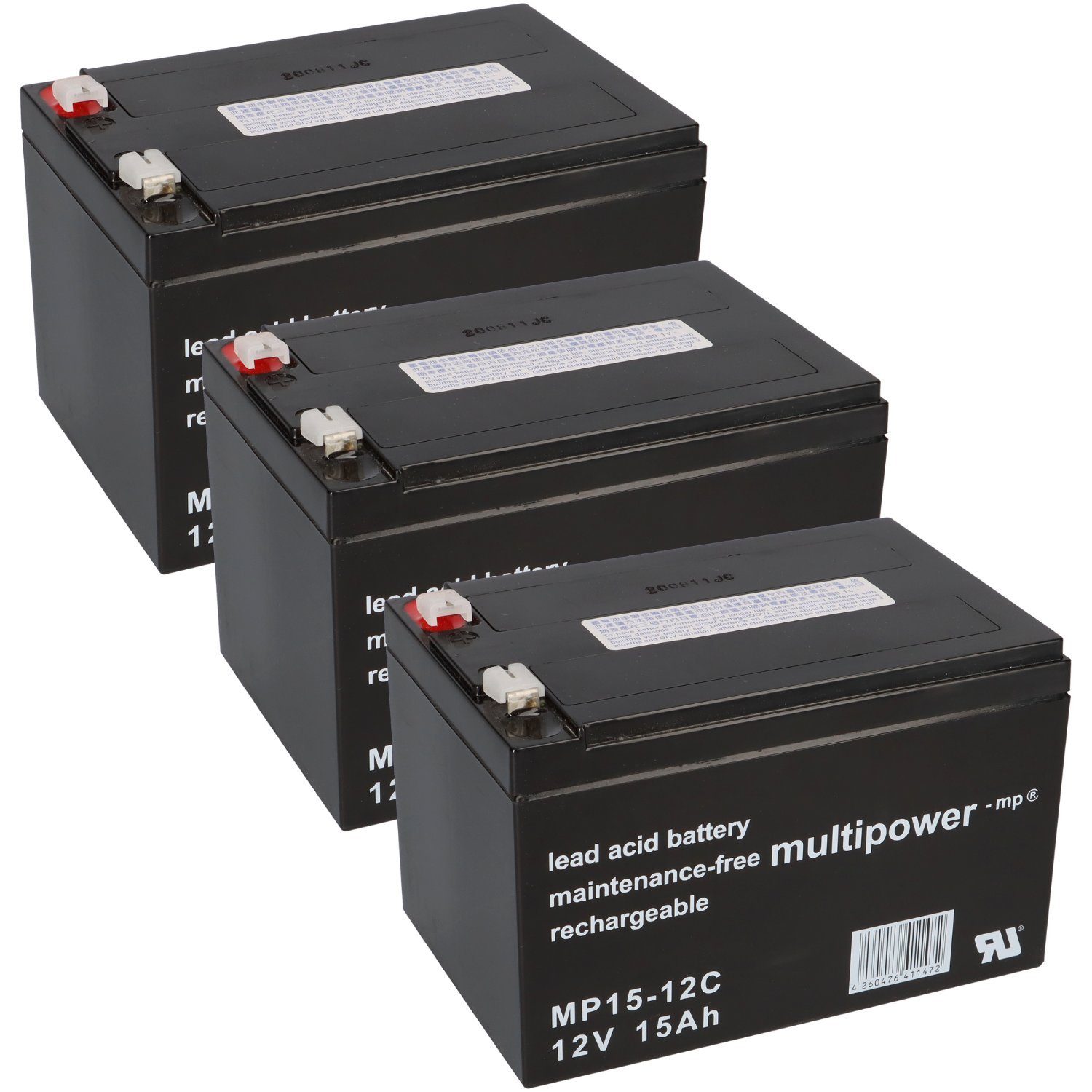 Multipower 3x 12V 15Ah AKKU BATTERIE Roller E-Scooter Eco Mobil 36V Elektromobil-Akku
