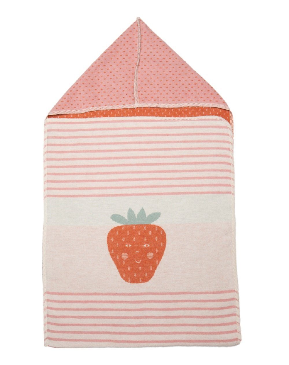 Babydecke David Fussenegger Puckdecke mit Kaputze Juwel 'Erdbeere' 45 x