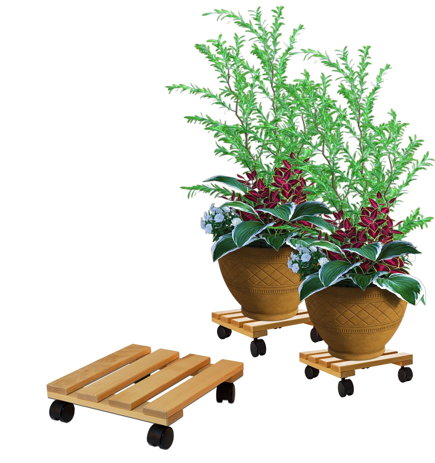 BigDean Blumentopfuntersetzer Pflanzenroller eckig Buchenholz Holz günstig online kaufen