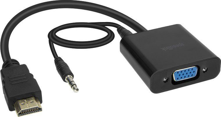 Speedlink HQ HDMI auf VGA Adapter Audio + Video Konverter Video-Adapter HDMI-Stecker  zu 3,5-mm-Klinkenstecker, für PC Notebook Beamer TV Laptop