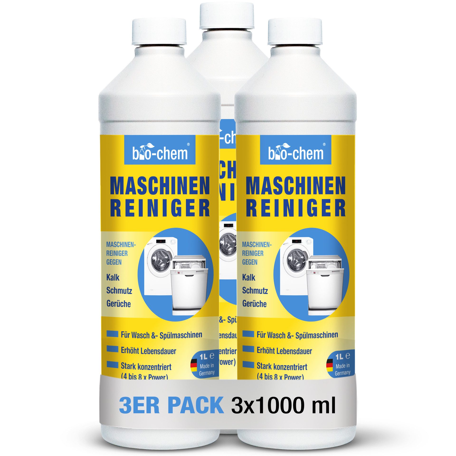 bio-chem bio-chem Maschinenreiniger 3x 1 L für Waschmaschine, Geschirrspüler Spülmaschinenreiniger (Sparpaket, [3-St. Maschinenreiniger 3x 1 l 2-in-1 Reiniger für Wasch- und Spülmaschine)