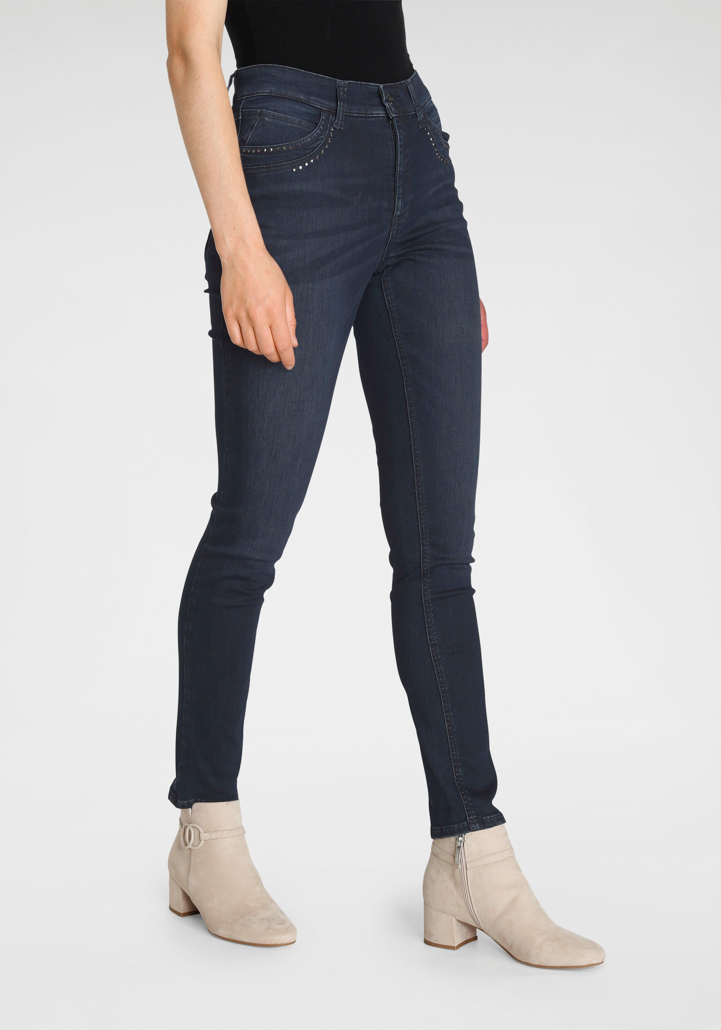 MAC Gerade Jeans Mel-Glitter Mit Nietenbesatz an den vorderen Taschen | Stretchjeans