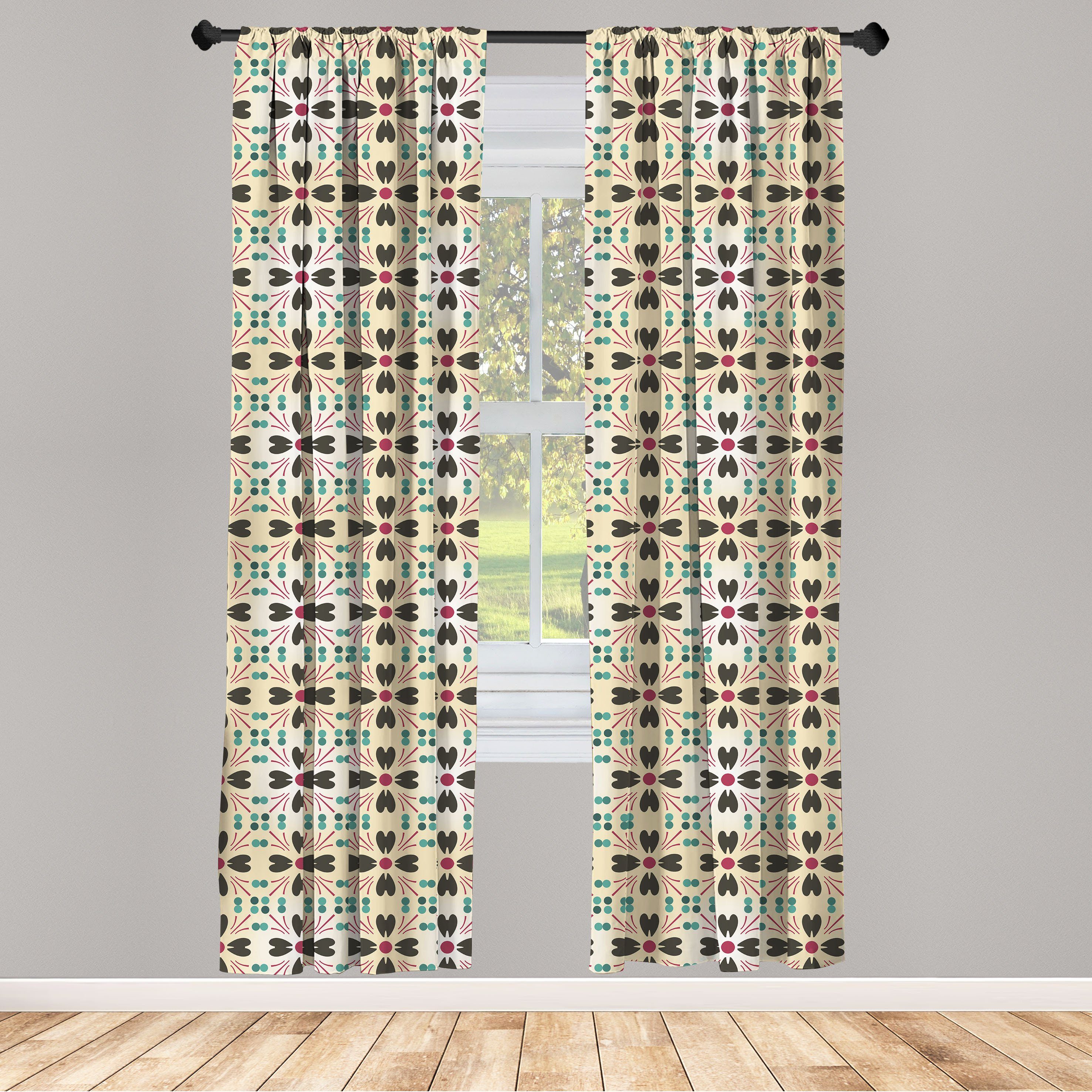 Gardine Vorhang für Wohnzimmer Schlafzimmer Dekor, Abakuhaus, Microfaser, Jahrgang Blumenmotiv mit Punkten Kunst | Fertiggardinen