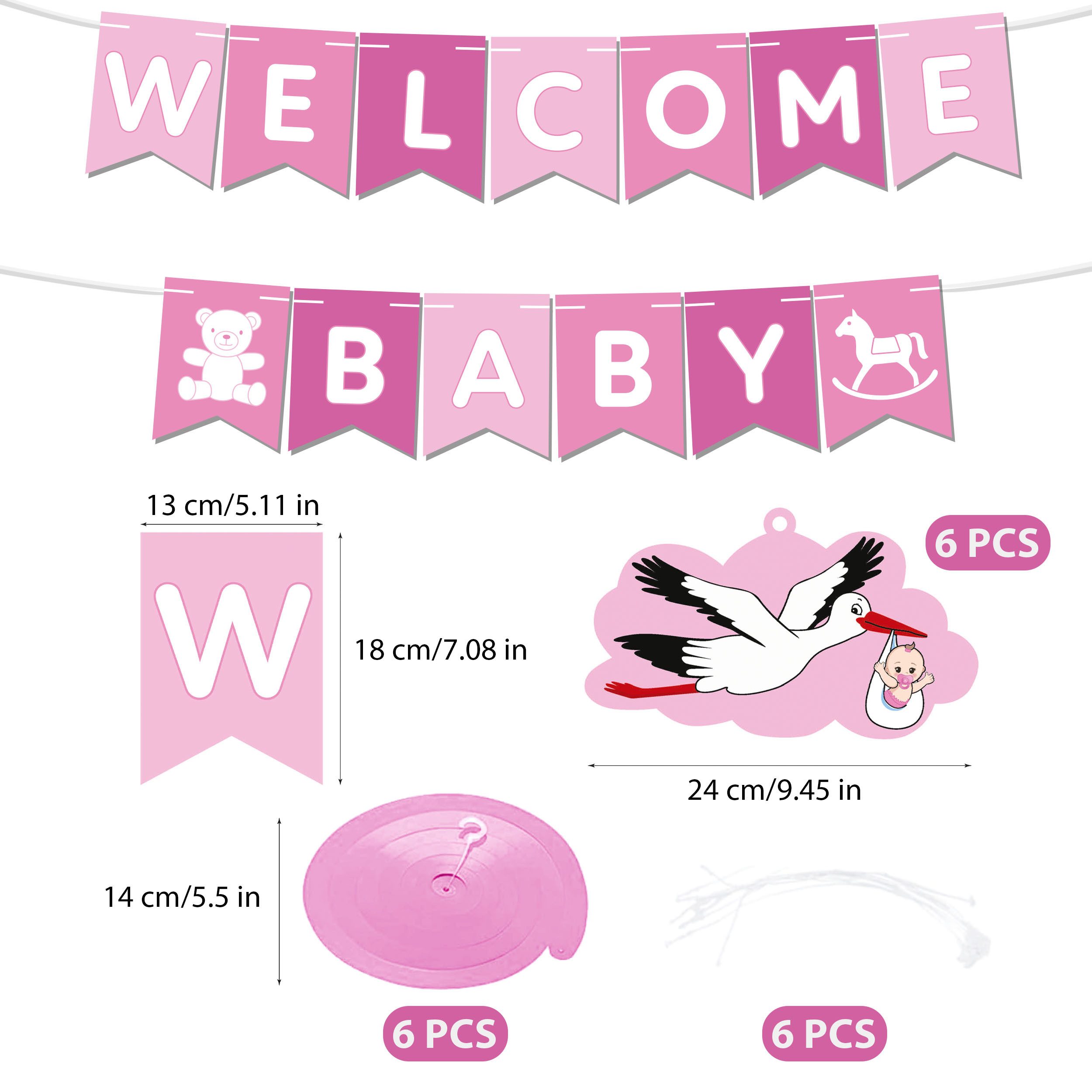 BRUBAKER Girlande Welcome Baby Wimpelkette für Jungen und Mädchen mit Storchanhängern, Willkommensdeko Set für Zuhause, Babyparty und Babyzimmer Dekoration