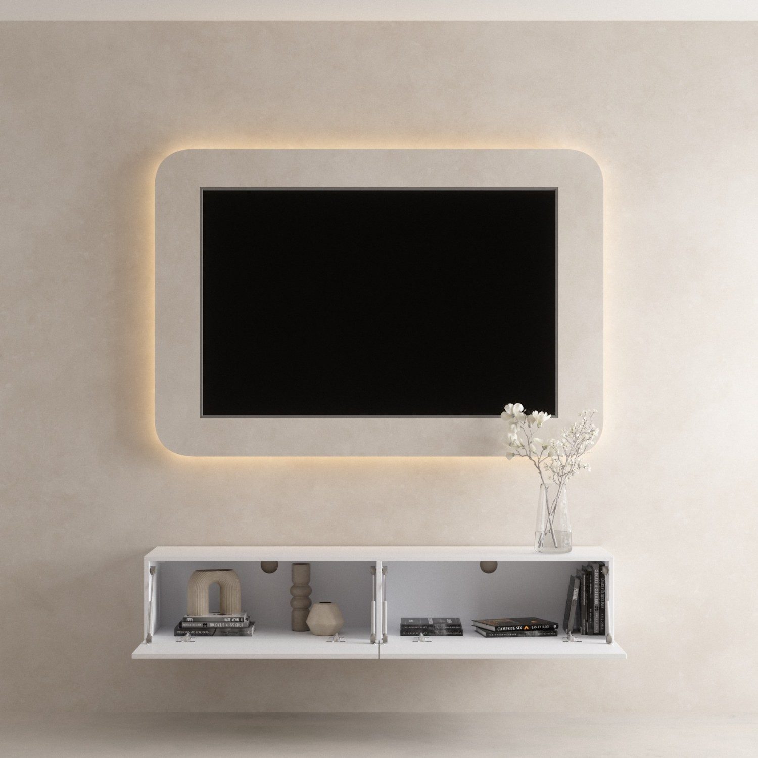 Planetmöbel TV-Schrank West TV-Board, Fernsehtisch 160 cm lang, TV-Lowboard (für Fernseher bis 75 Zoll, TV Schrank viel Stauraum, sideboard hängend, Fernsehschr – Bild 4 von 5