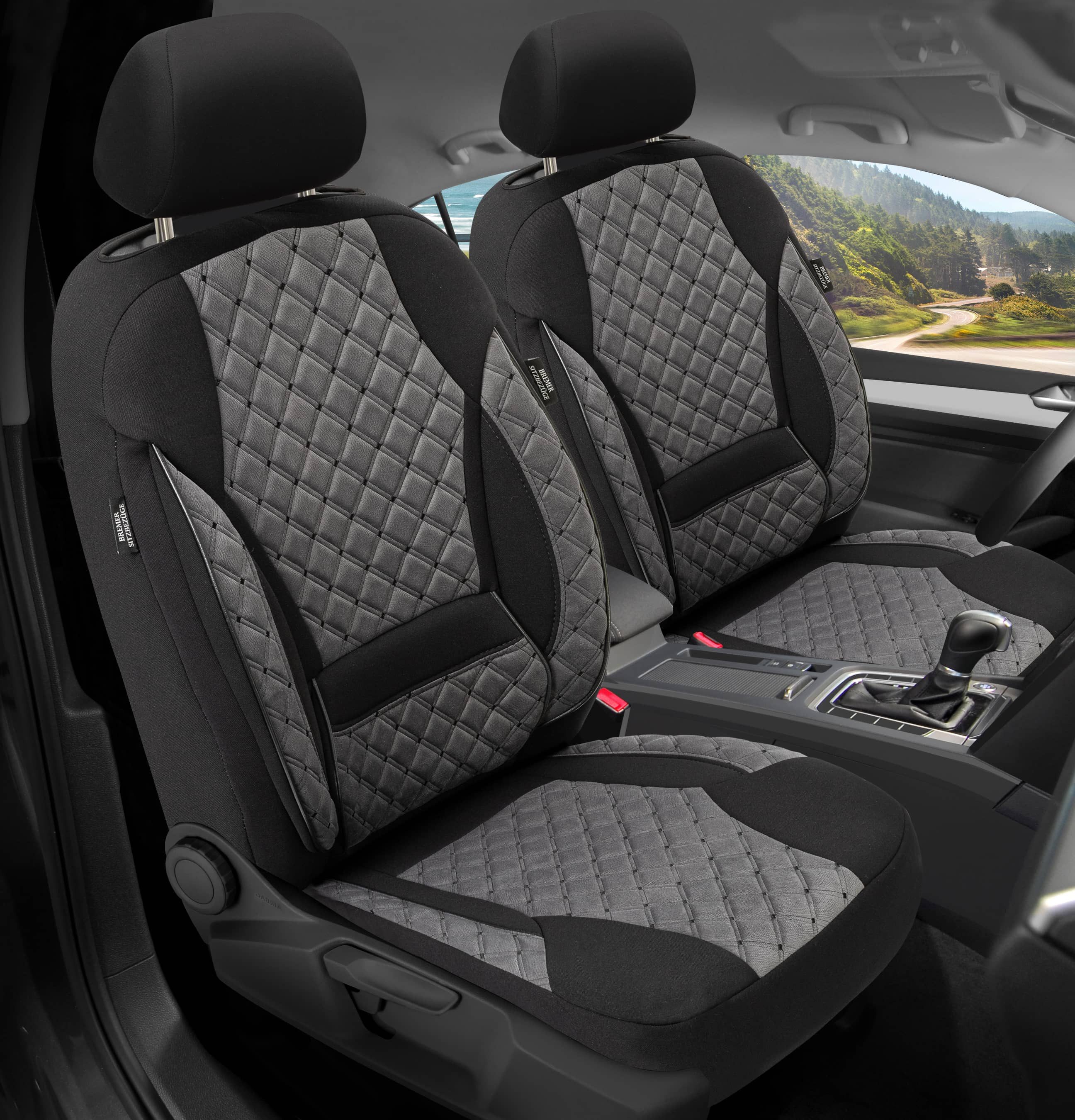 BREMER SITZBEZÜGE Autositzbezug für Toyota Corolla E210 Bj ab 2018 (TK609), Set, Schonbezüge Sitzbezüge Fahrer und Beifahrer, in Dunkelgrau/Schwarz