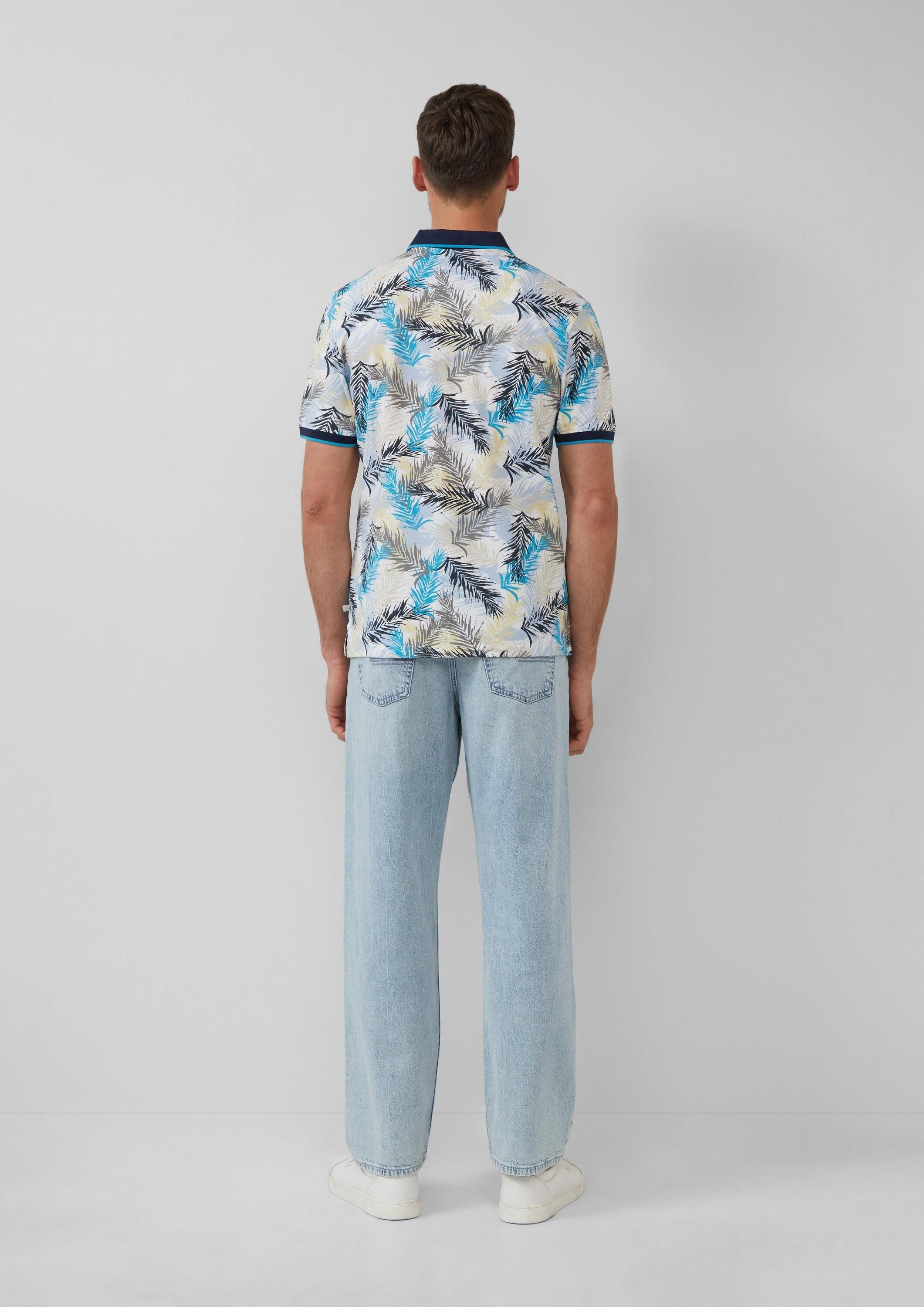 s.Oliver Kurzarmshirt Polo-Shirt Piqué-Poloshirt mit Print und Kontrast-Details