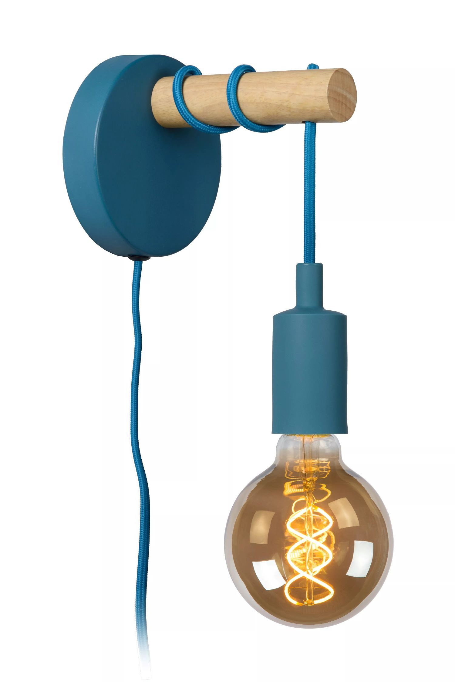 Licht-Erlebnisse Wandleuchte FIVON, ohne Leuchtmittel, Metall E27 H: 22 cm mit Schalter Blau Natur