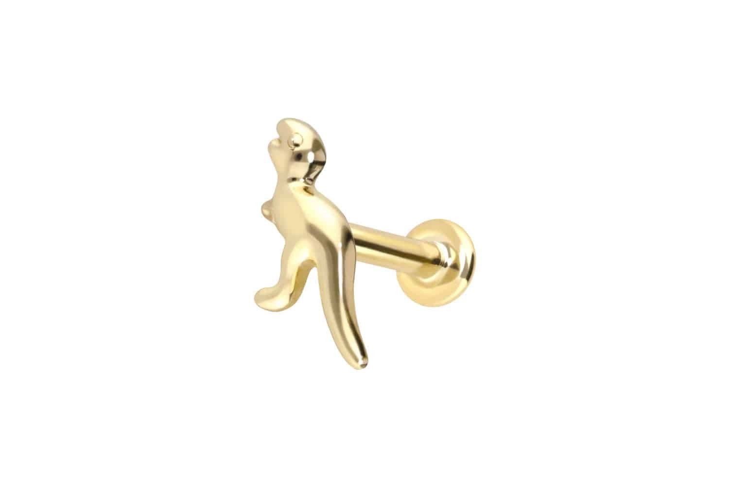 PIERCINGLINE Piercing-Set 14 Karat Gold Labret mit Push Fit DINOSAURIER (Labrets, 1-tlg)