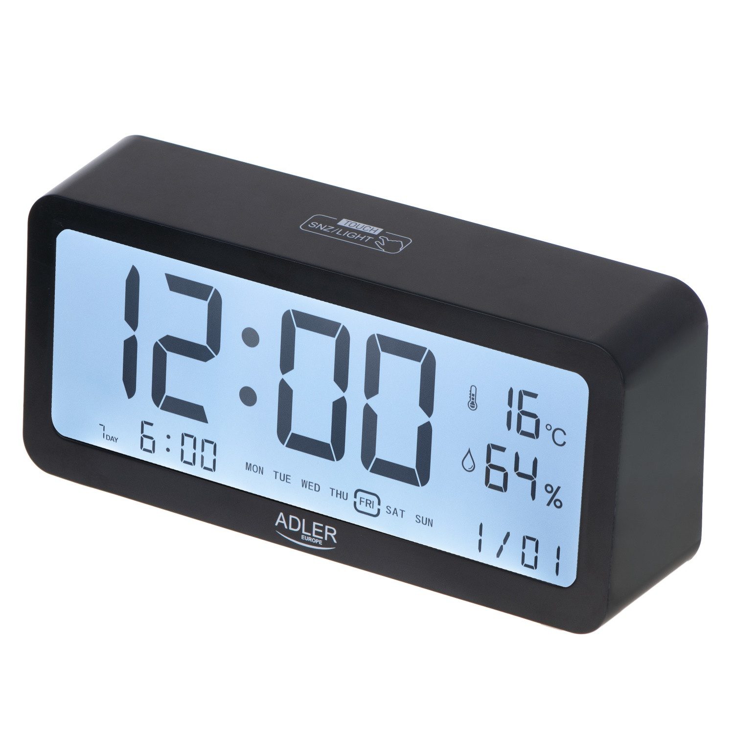 Adler Tischuhr AD 1195 mit Weckfunktion, LED-Display, Temperatur- und Hygrometerfunktion