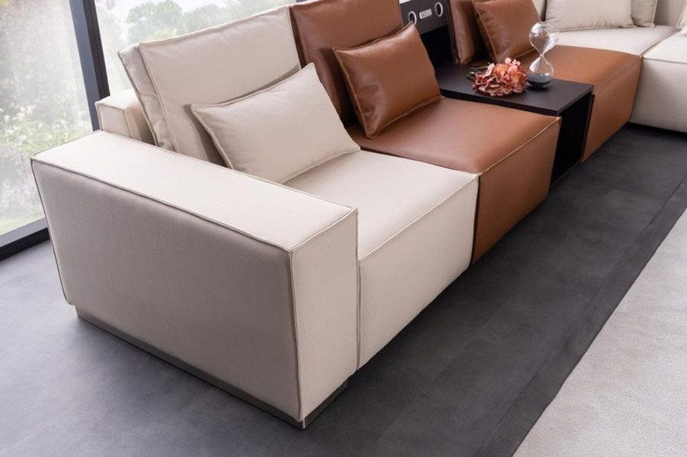 Xlmoebel Ecksofa Ecksofa mit Soundsystem, Couchtisch und Sessel in Stoff und Leder, Hergestellt in Europa