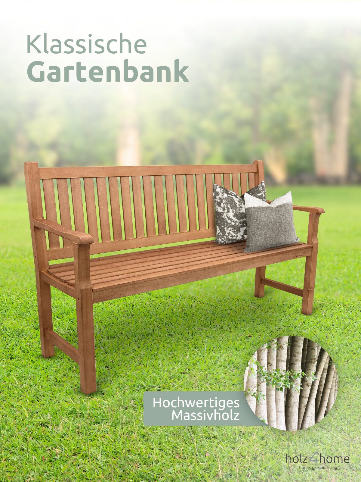 holz4home® Gartenbank Sitzbank aus Holz I Holzbank Outdoor Bank für 2-3 Personen, inkl. Handschuhe