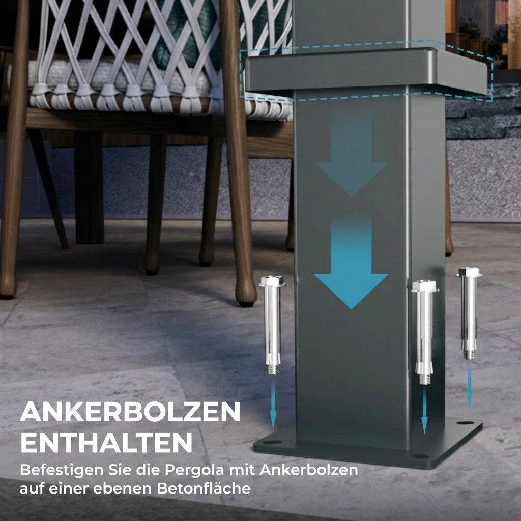 Mirador Pergola 80S Pavillon Terrassenüberdachung Anthrazit, BxTxH: 200x300x240 cm, (Packung), Stahl Anthrazit verstellbares Lamellendach – Bild 4 von 5