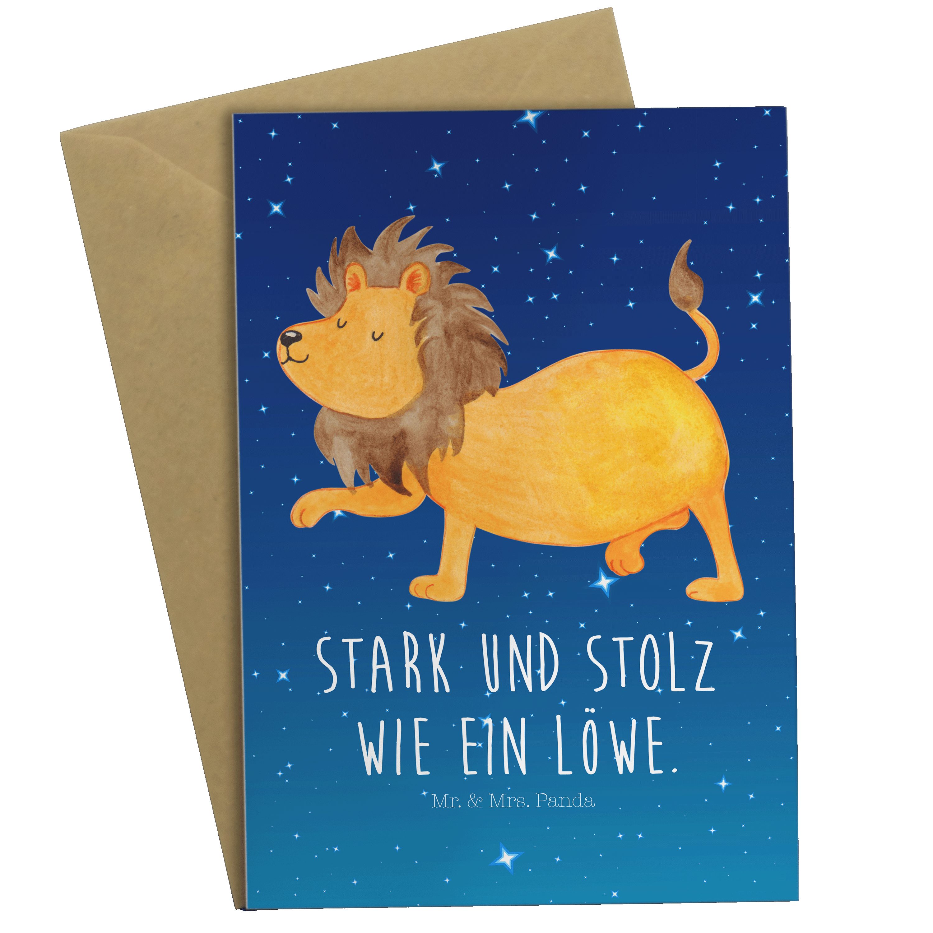 Panda - G Mrs. Grußkarte & Blau Einladungskarte, Mr. Geschenk, Löwe Sternzeichen - Sternenhimmel