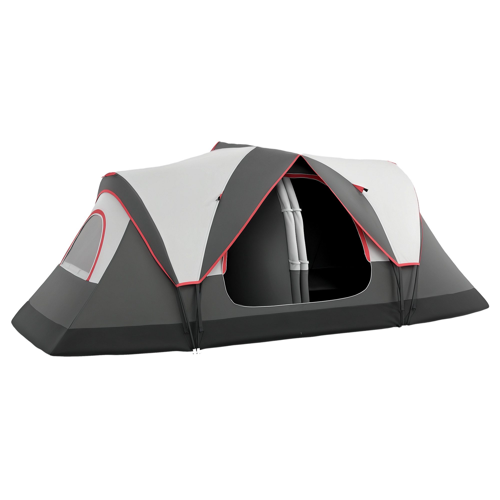 Outsunny Tunnelzelt Campingzelt, Personen: 3 (mit Lichthaken, 2 Räumen, 1 tlg., Winddicht Familienzelt mit Tragetasche), 2000mm Wasserabweisend Zelt für Camping