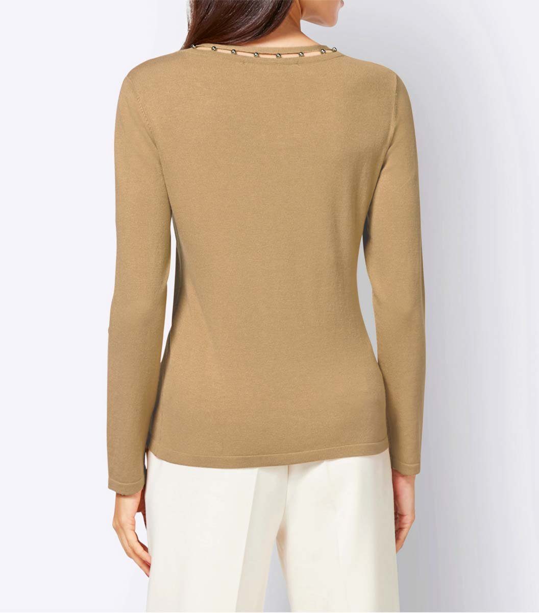 Ashley Brooke by m. Wickelpullover ASHLEY Designer-Pullover camel BROOKE heine Zierperlen, Damen