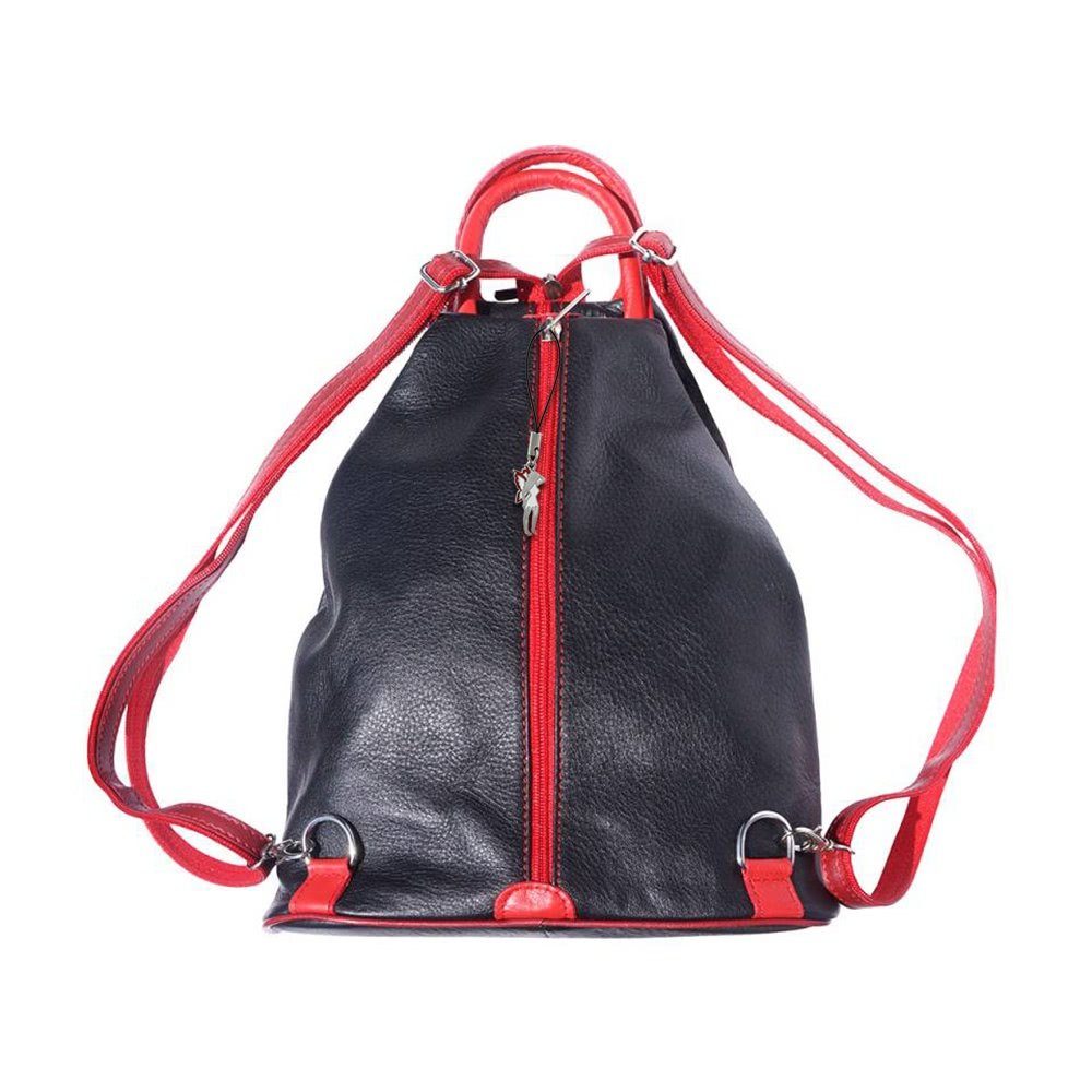 FLORENCE Handtasche Florence Damen Schultertasche rot (Cityrucksack), Damen Leder Cityrucksack, Schultertasche, schwarz, rot ca. 26cm