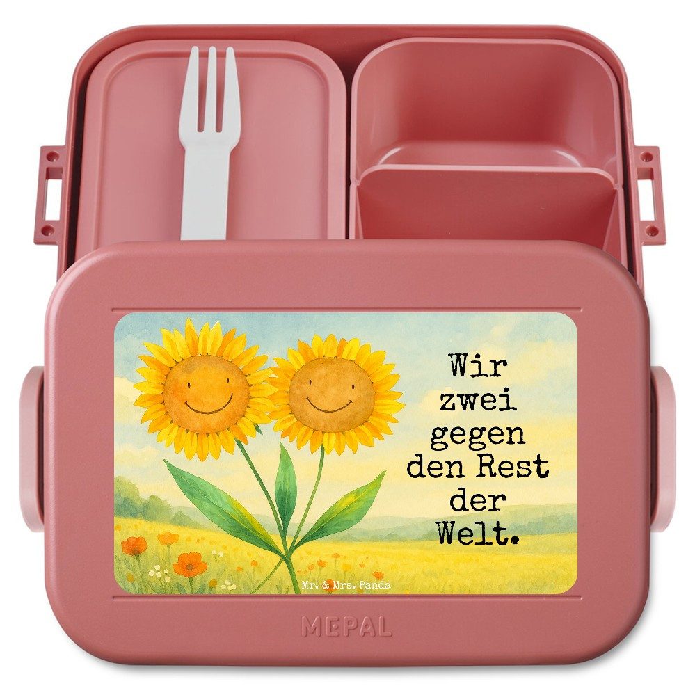 Mr. & Mrs. Panda Butterdose Blume Sonnenblume Design, Lunchbox, Rot Pastell, Lunchbox, Beste Freu, Polypropylen lebensmittelecht, (Packung, 1-tlg)