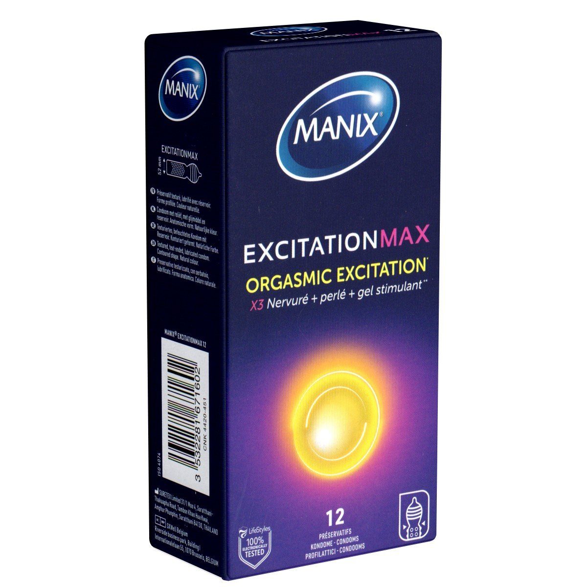 Manix Kondome Excitation Max - Orgasmic Excitation (stimulierend & wärmend) Packung mit, 12 St., gerippt-genoppte Kondome mit Wärme-Effekt, Orgasmus-Kondome für ein ungeahntes Lustgefühl