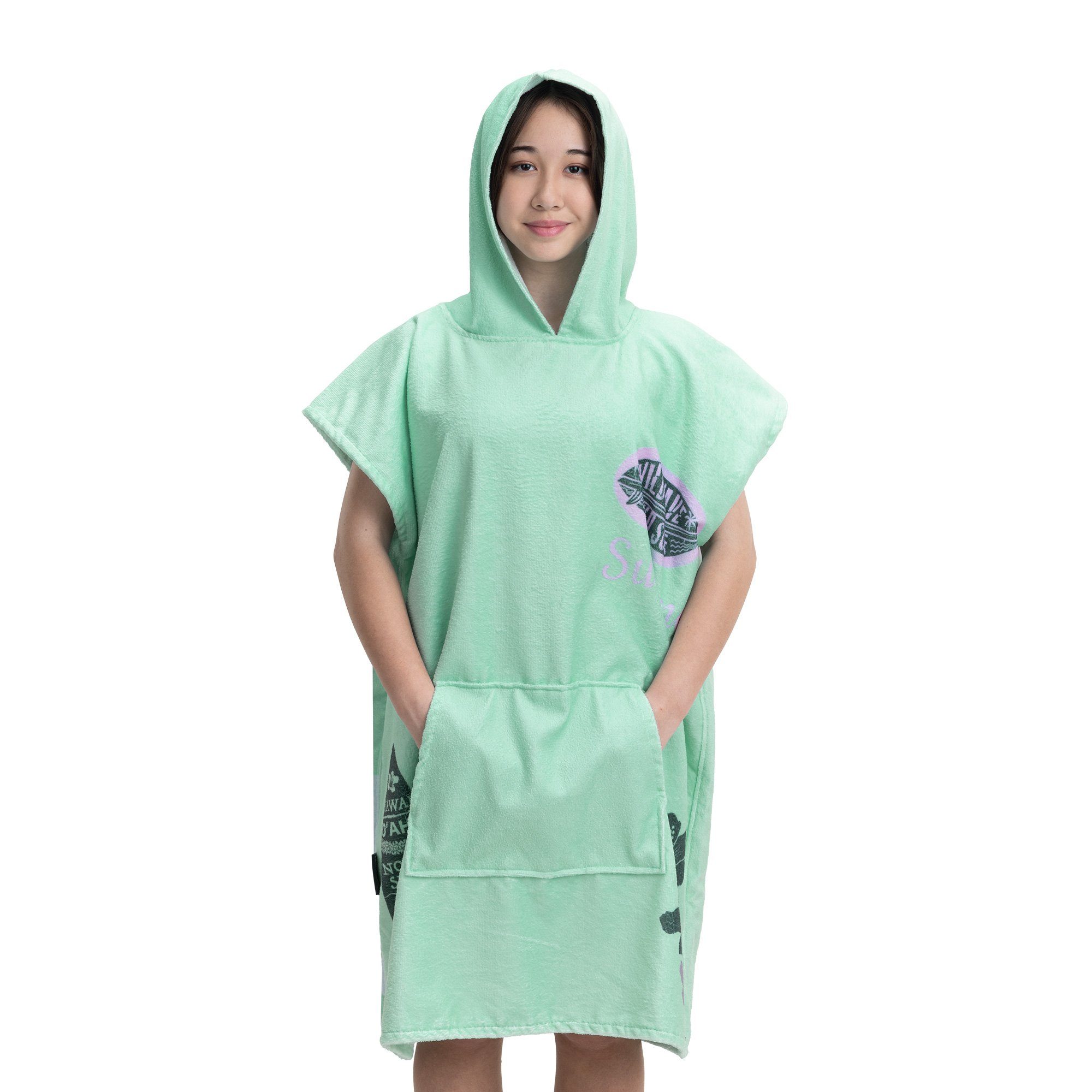 HOMELEVEL Bademantel Badeponcho Teenager mit Handtuch Kinder und Kapuze, - für Baumwolle Poncho Mintgrün