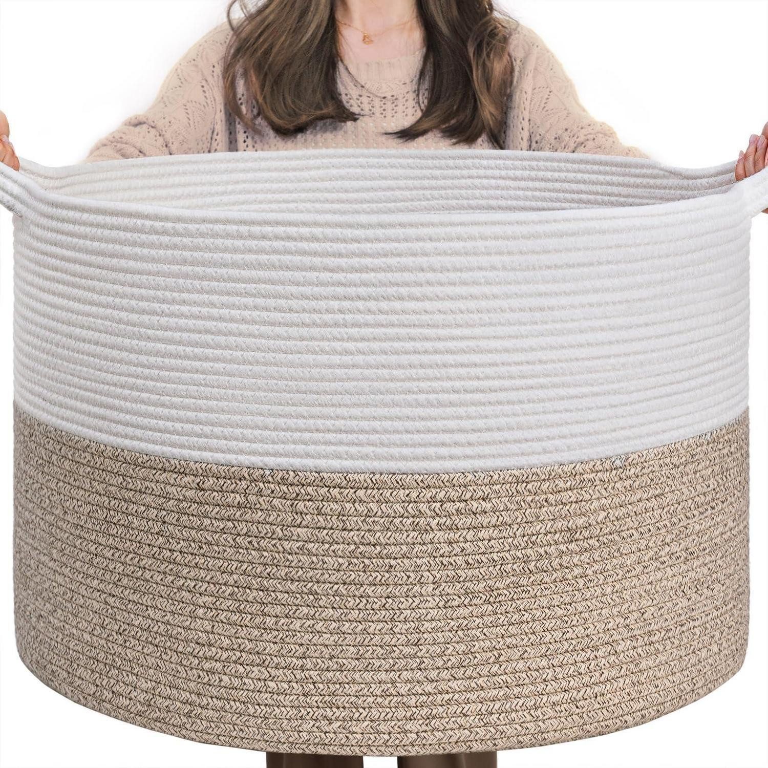 LuxusKollektion Wäschekorb Aufbewahrungskorb Wäschekorb Kinderzimmer Weiß & Braun 55 x 35 cm