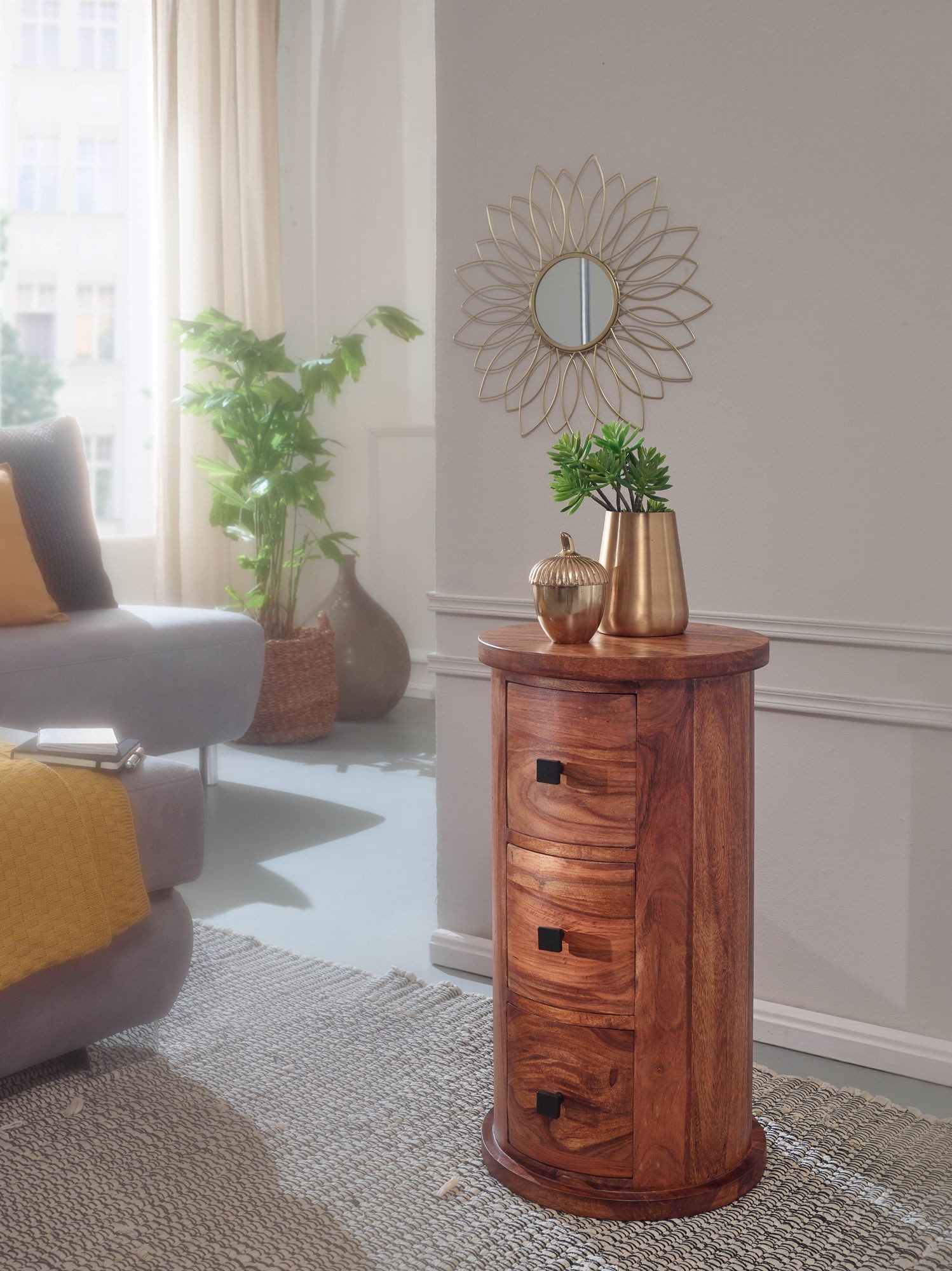 furnicato Sideboard Kommode Massivholz Walnuss Finish 35x65x35 cm Braun (1 St), Herausnehmbare Schubladen Sideboard mit praktischer Ablagefläche – Bild 3 von 5