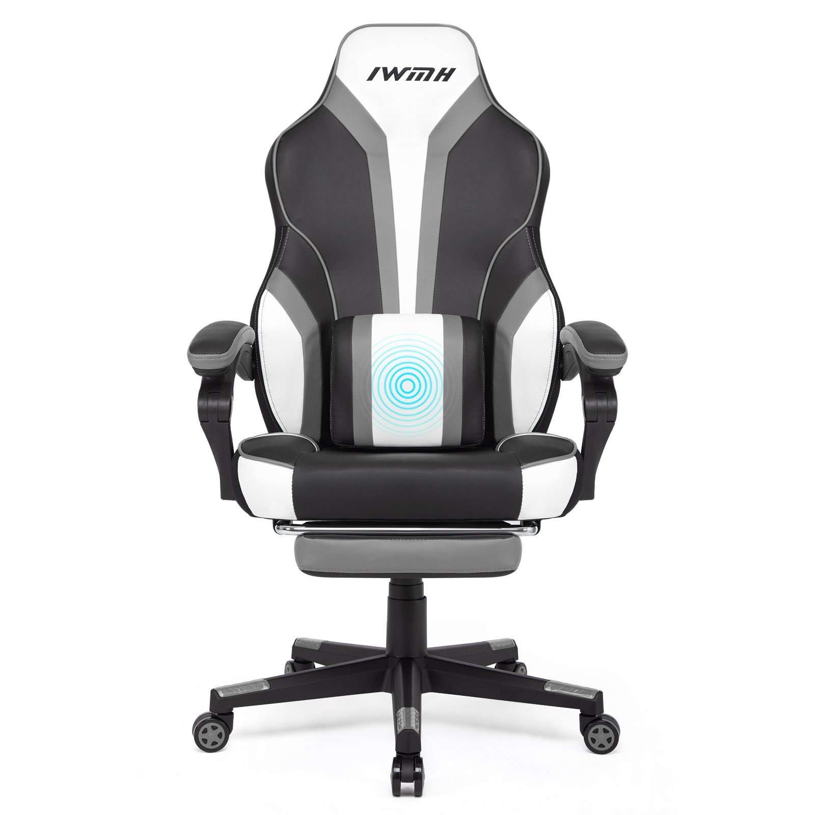 Intimate WM Heart Gaming-Stuhl, mit und Massage-Lendenstütze hoher Rückenlehne, grau Fußstütze klappbarer