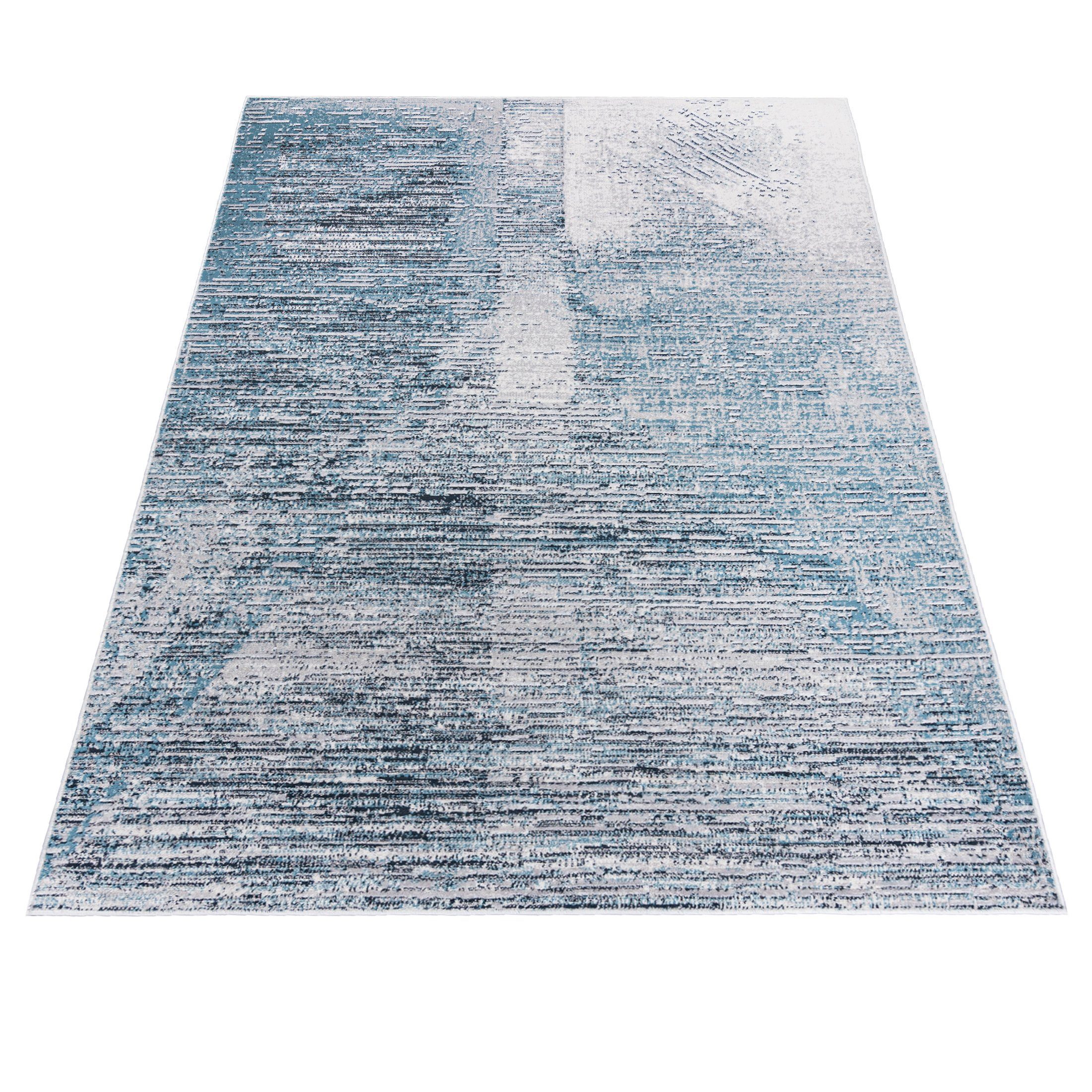 60 Creme Teppich cm, kurzflor, - Höhe - Kurzflor x Modern 9 100 Geeignet Designteppich Fußbodenheizung, mm, Wohnzimmer, Muster Abstrakt Blau Vintage Mazovia, für