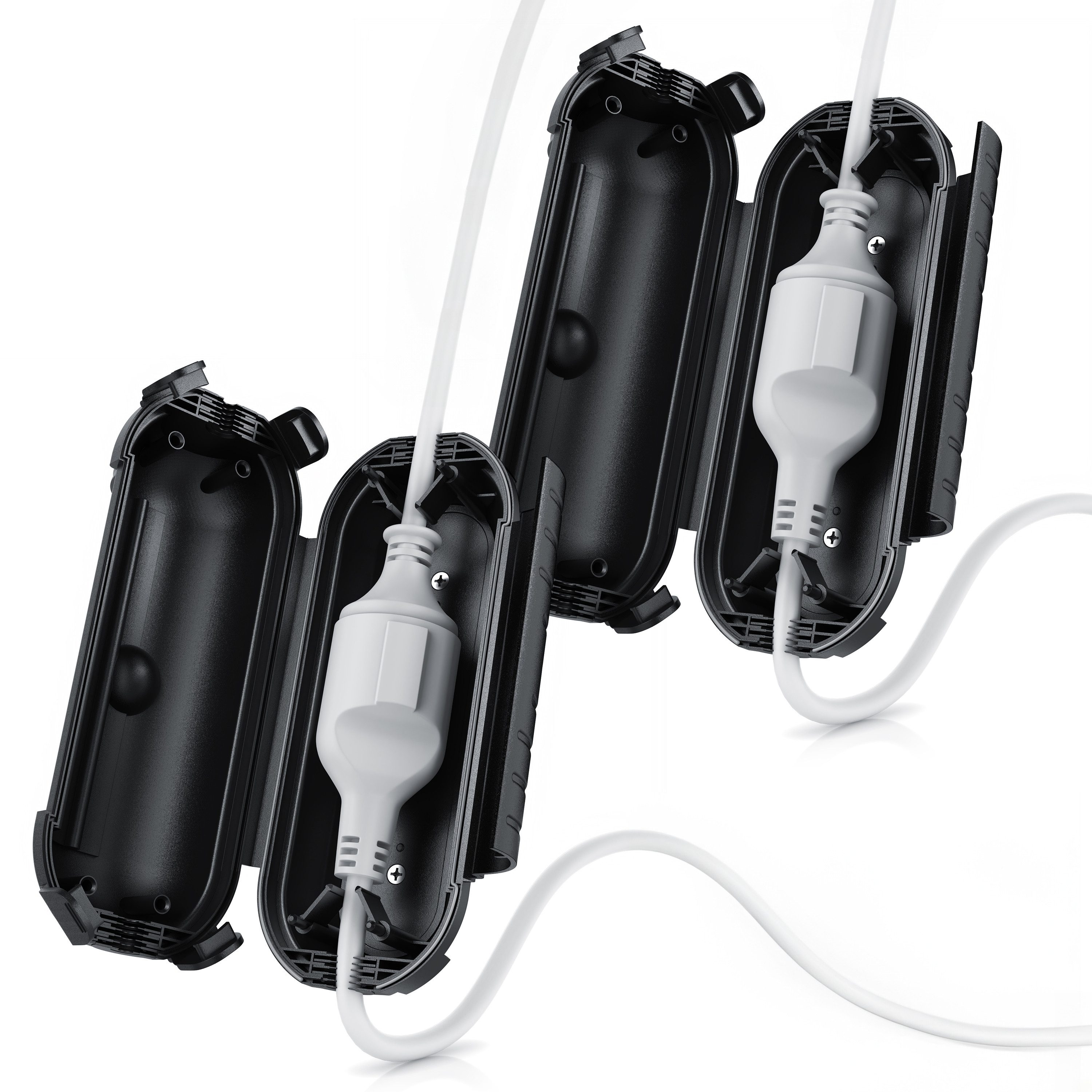 BEARWARE Kabelbox wetterbeständige Schutzbox für Verlängerungskabel, (2-tlg), 210mm x 85 mm Garten outdoor IP44 Safe Box, schwarz