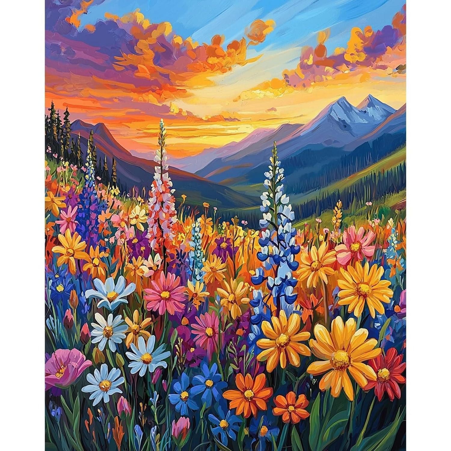 LuxusKollektion Kreativset Malen nach Zahlen Blumen 40x50cm Leinwand Set