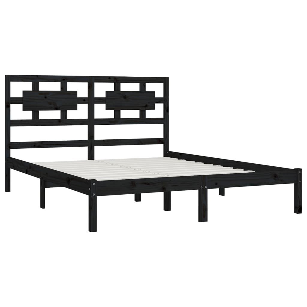 vidaXL Bettgestell 200 x 200 cm Massivholzbett Schwarz Kiefer 200x200 cm Bett Bettgestell