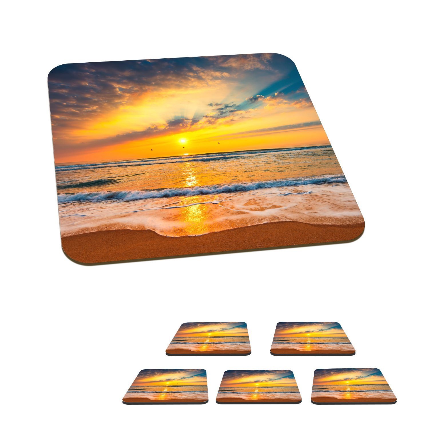 MuchoWow Gläser, - Strand Untersetzer, 6-tlg., Tasse - Glasuntersetzer, Zubehör Korkuntersetzer, Sonnenuntergang Glasuntersetzer Orange, - - für Meer Wolken Tischuntersetzer,