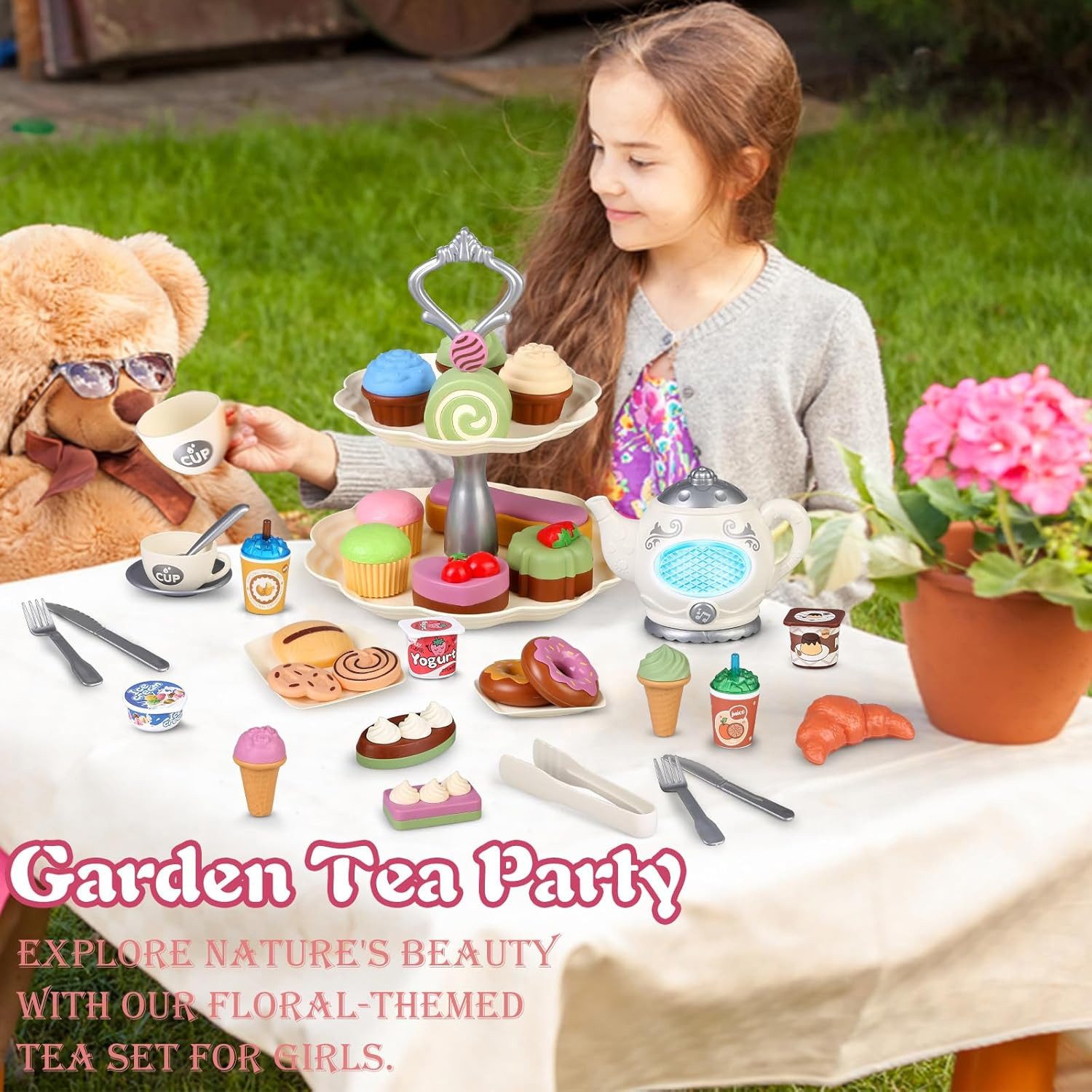 Kramow Spiellebensmittel Teeparty Spielset für Kinder, interaktive Teekanne günstig online kaufen