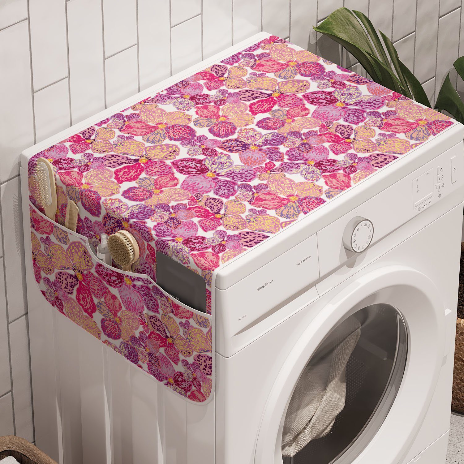 Abakuhaus und Anti-Rutsch-Stoffabdeckung Waschmaschine Trockner, Blumen Blumen-Verzierungen für Badorganizer Bunte