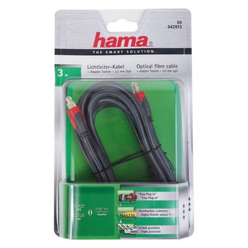 Hama Toslink-Kabel ODT-Stecker optisches Kabel 3m Audio-Kabel, (300 cm), Mit Adapter 3,5mm Opti-Stecker, LWL Lichtleiter-Kabel mit ODT-Stecker