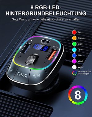Bifurcation Auto Bluetooth 5.0 FM-Transmitter, PD 30 W + QC3.0 Dual-Mikrofon Plattenspieler