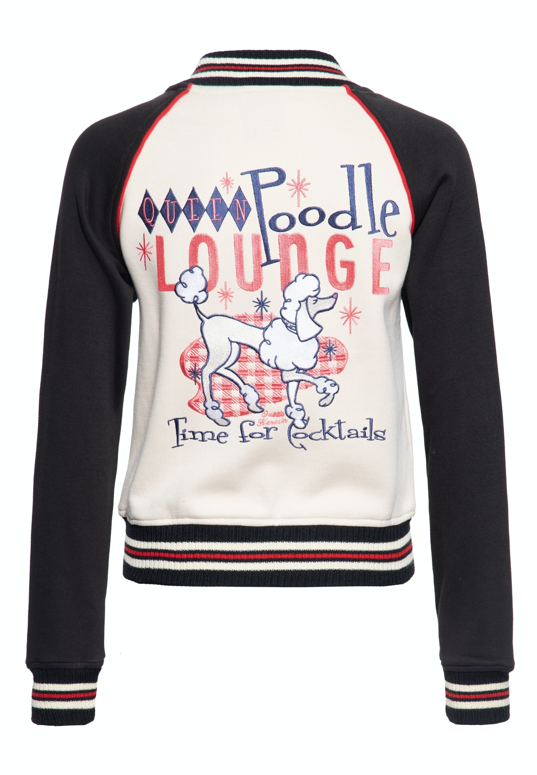 QueenKerosin Collegejacke Poodle Lounge (1-St) mit Kontrast Raglan-Ärmeln