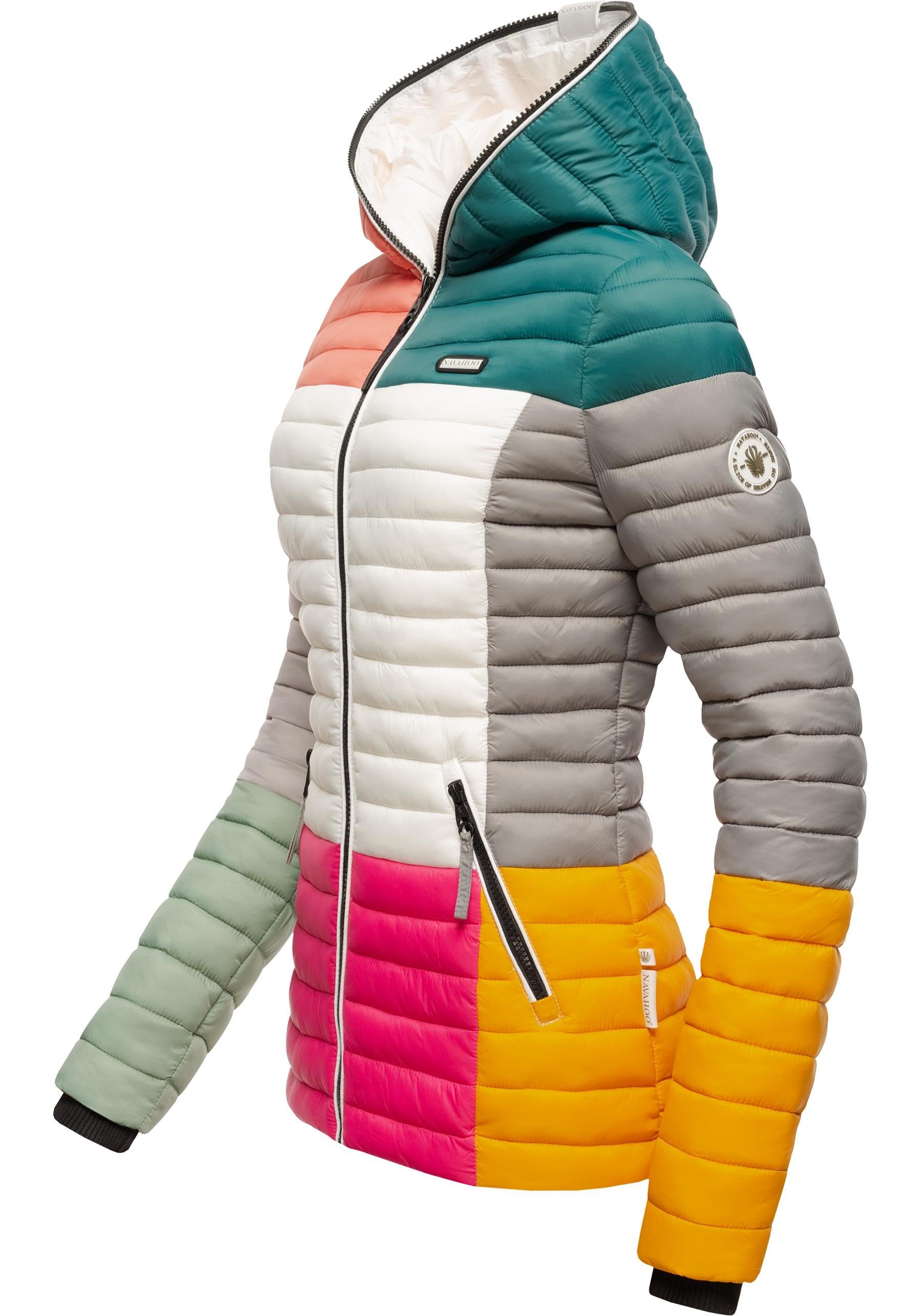 Navahoo Steppjacke Multikulti stylische Colorblocking Übergangsjacke dark Kapuze m